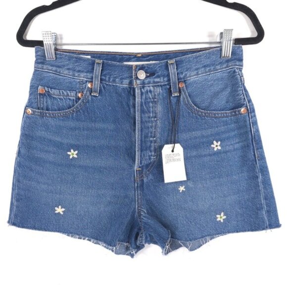 NWT‎ Levi's Premium RIBCAGE SHORTS Floral Embroidered Button Fly Cut Off-Hem 29